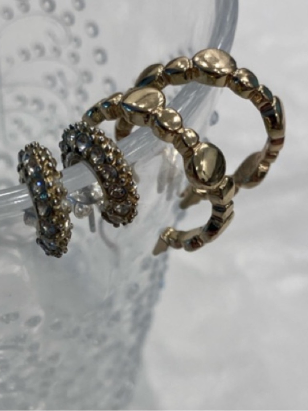 Gold Hoop Earring Set | Textured Beaded Hoops + Crystal Pavé Mini Hoops - Picture 7 of 7